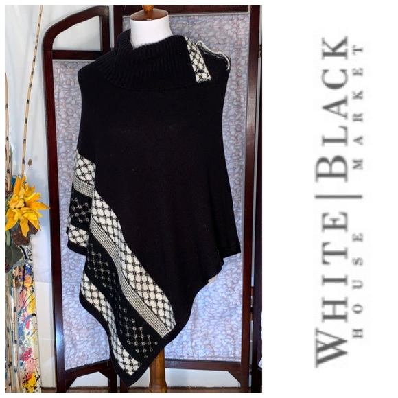 White House Black Market Sweaters - 🧡Host Pick🧡 WHBM black, white and silver poncho.